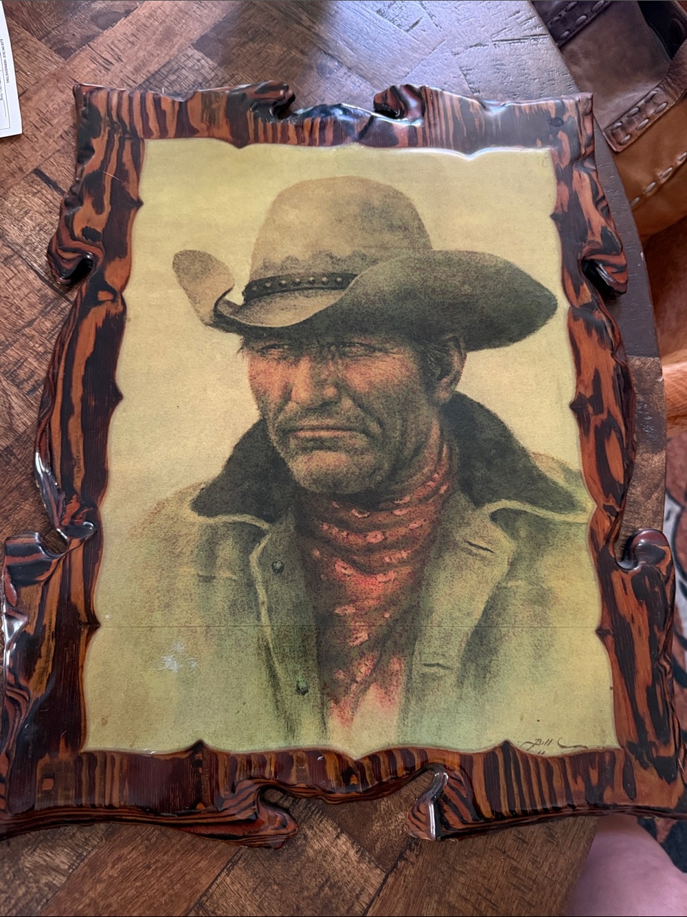 Vintage Bill Hampton Rustic Cowboy Portrait Wall Art - Brown & Tan “Ramrod” 1974